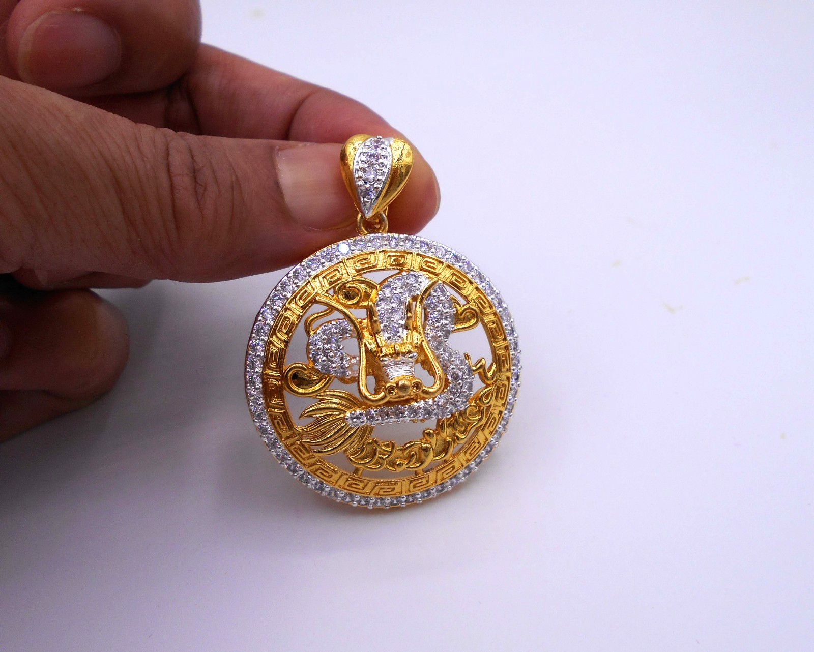 Dragon Pendant CZ 23K 24K Thai Baht Yellow Gold Plated Jewelry From Thailand