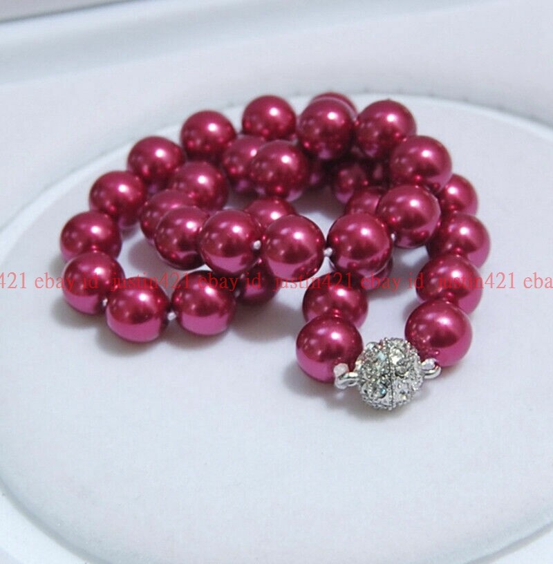 8-12mm Shell Pearl Round Gems Beads Necklace 18″ Magnet Clasp（Not real pearls）