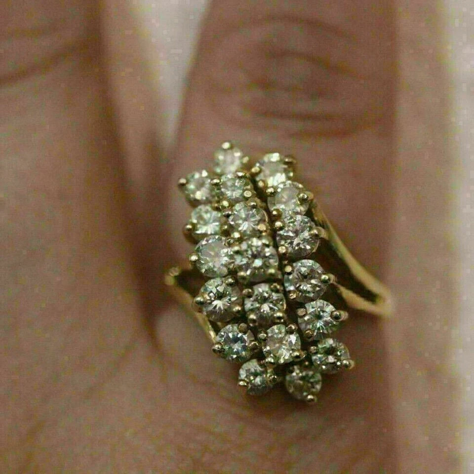 1.50Ct Round Lab-Created Diamond Waterfall Cluster Ring 14K Yellow Gold Plated