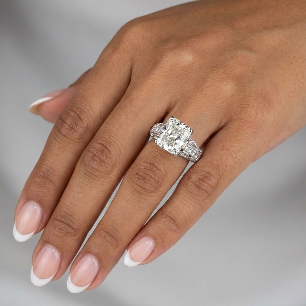 14K White Gold Engagement Ring Vintage 8.15 Carat Radiant Natural Diamond H VS2