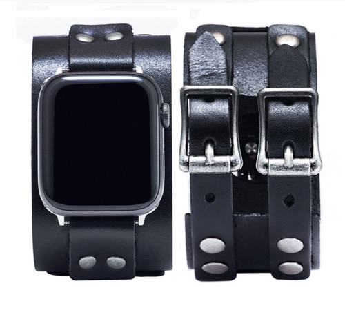 Leather Wide Cuff Band For Apple Watch Series 8 7 6 5 4 3 SE iWatch Strap 38-49m