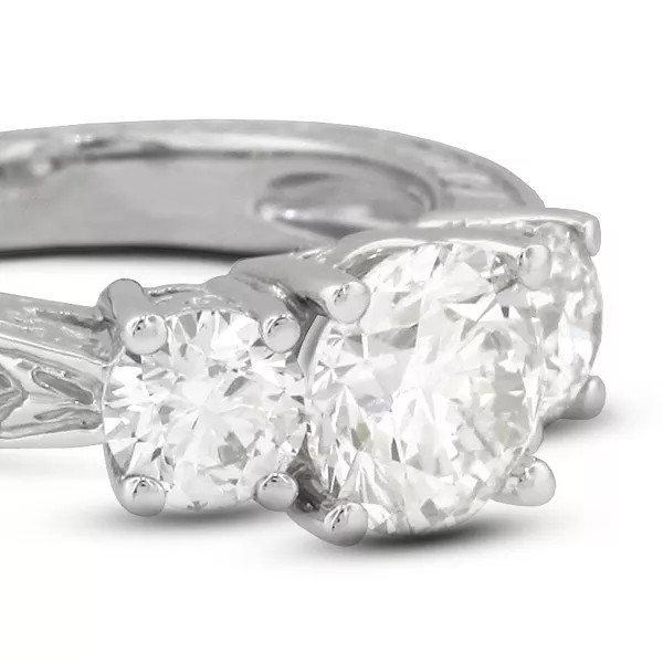 Three Stone Engagement Ring 18K Gold Vintage 1.26 CT Round Natural Diamond F SI1