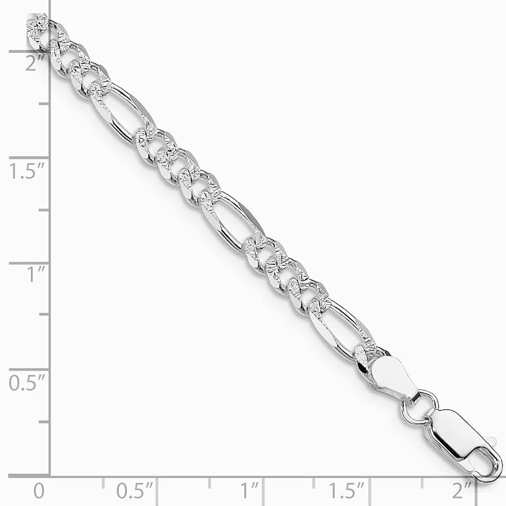 Sterling Silver Rhodium-Plated 4.3mm Pavé Flat Figaro Chain Bracelet 7″-9″