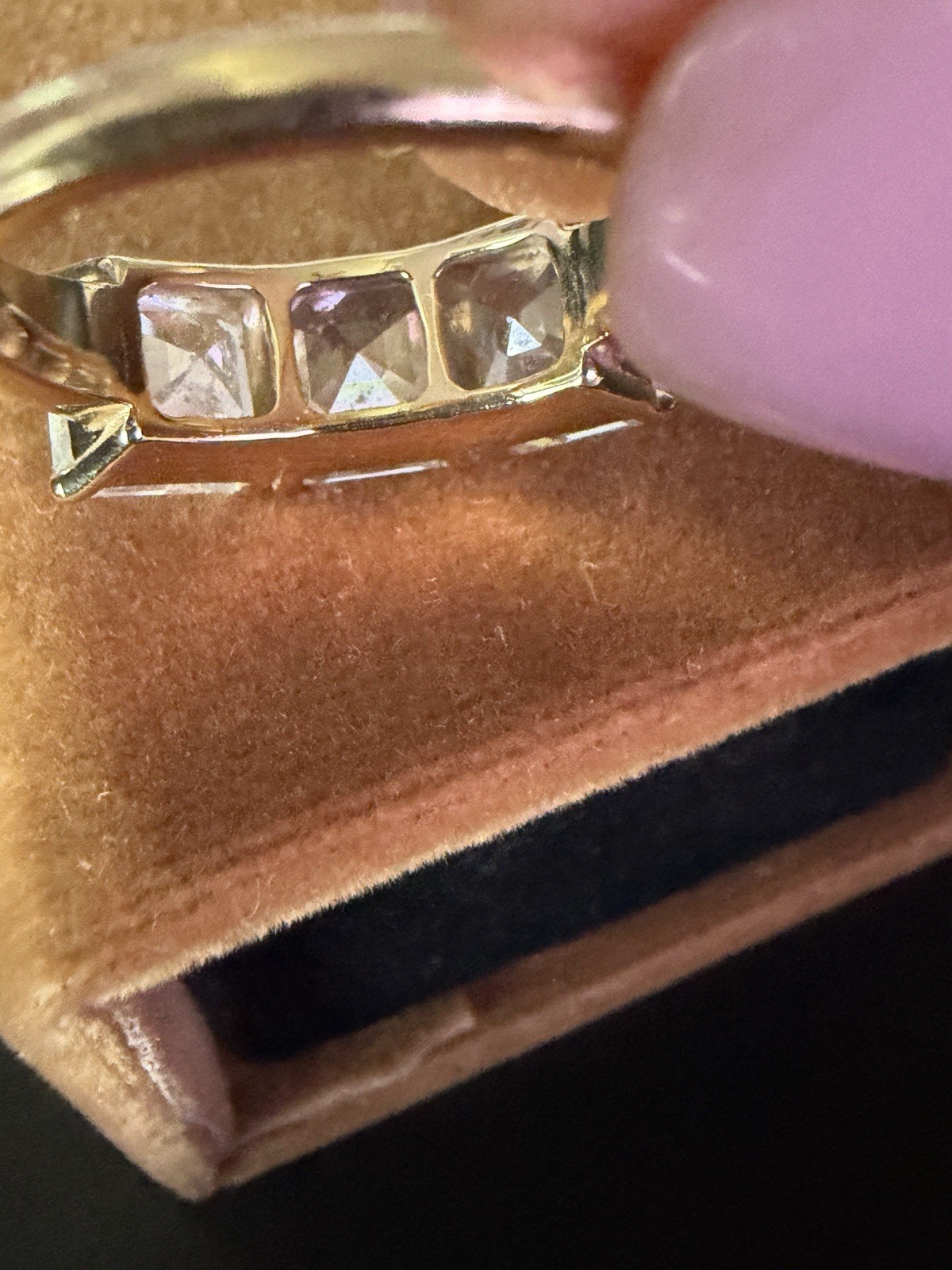 7.65 CTW 3 STONE LAB DIAMOND RING. 3 2.55ct E/VS1 SQUARE EMERALD CUT LAB DIAMOND