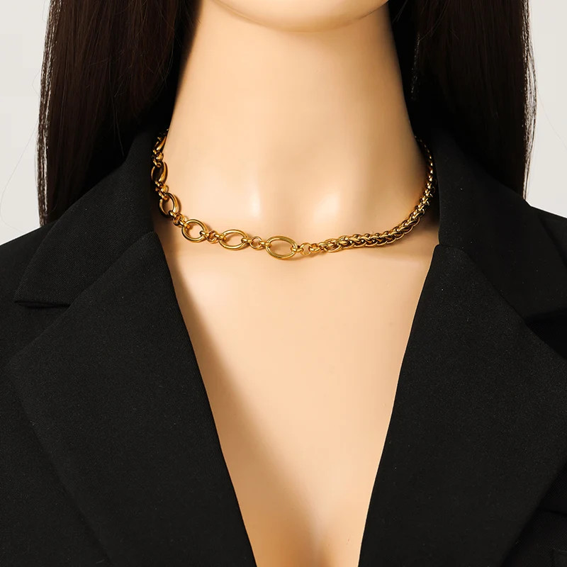 Luxury Gold Stainless Steel Link Necklace & Bracelet Set