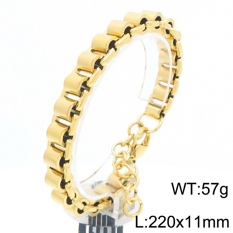 18k Gold Stainless Steel Large bamboo joint strap Box chain Bracelet 11mm 8.66”