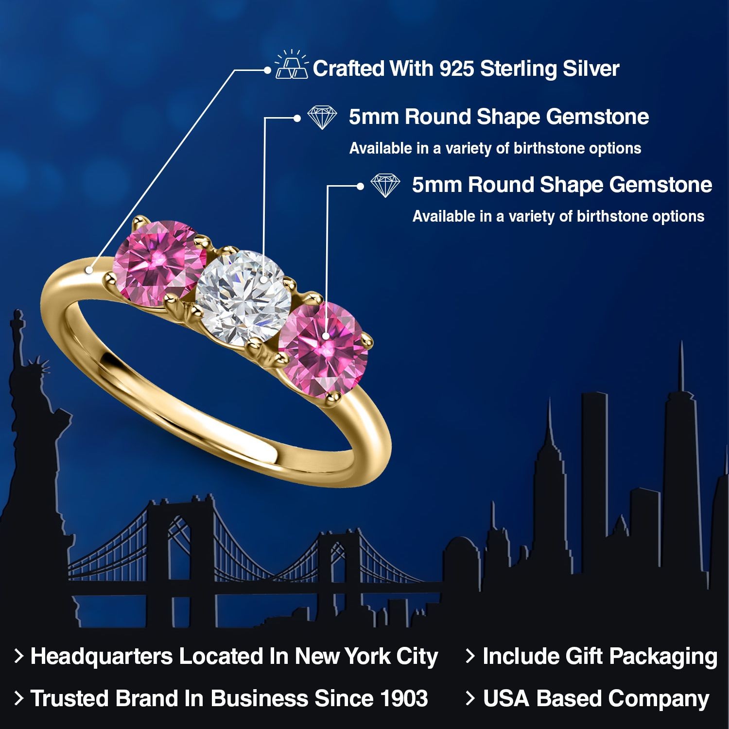 18K Yellow Gold Plated Silver Lab Grown Diamond and Pink Moissanite Engagement