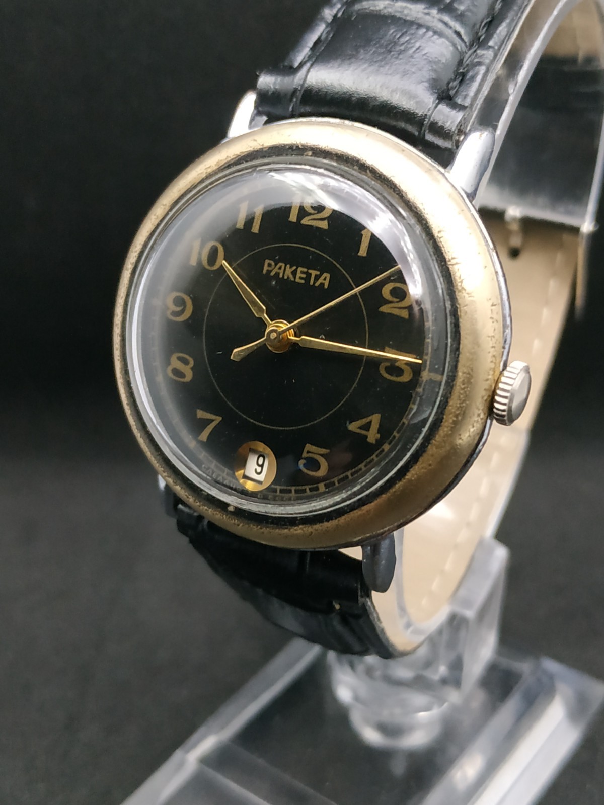 Men’s Dress Vintage USSR Watch Raketa Mechanical 2628.H Black Dial Retro Soviet