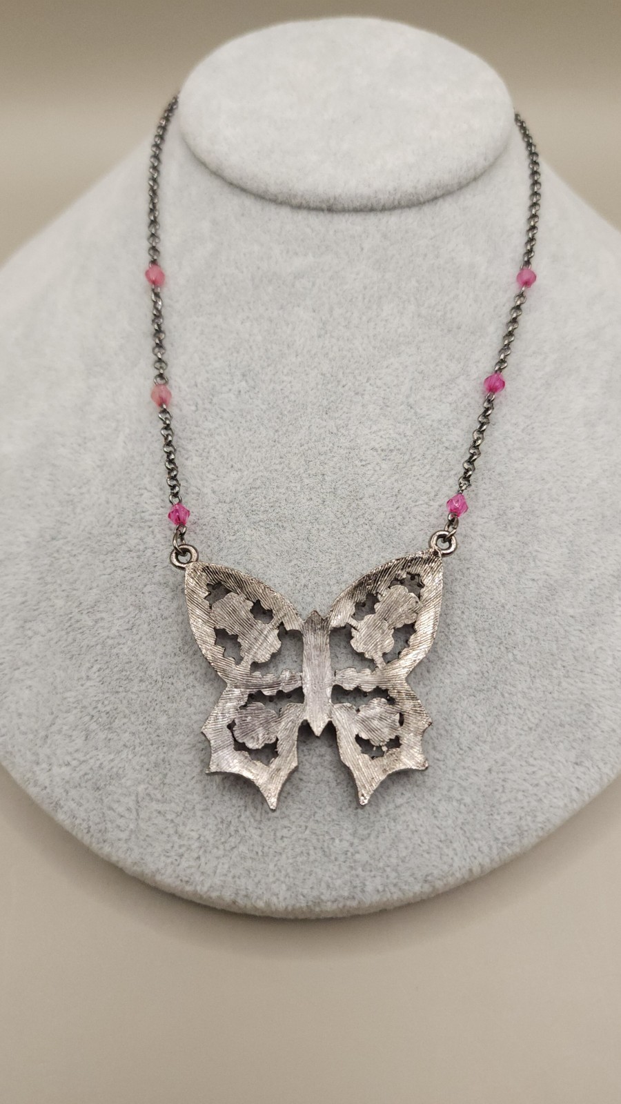 Robert Rose Vintage Butterfly Choker Necklace Red Pink Crystal Rhinestone Y2K