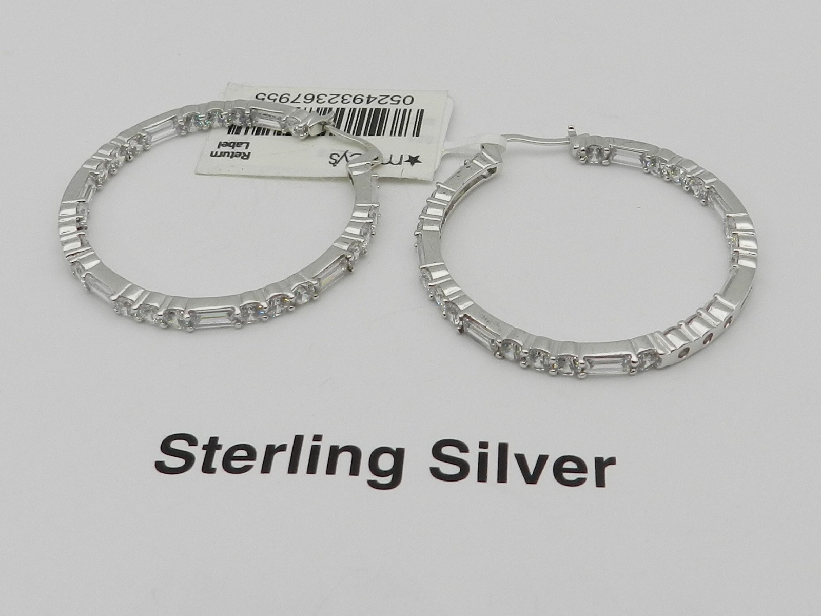 Macy’s Tiara Cubic Zirconia Baguette Large Medium Hoop Earrings Sterling Silver