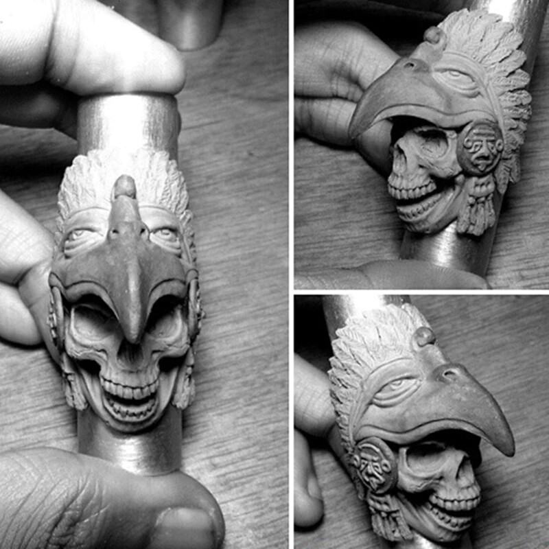 Skull-Face Aztec Warrior Stainless Steel Pre-Columbian Meso-American Silver Ring