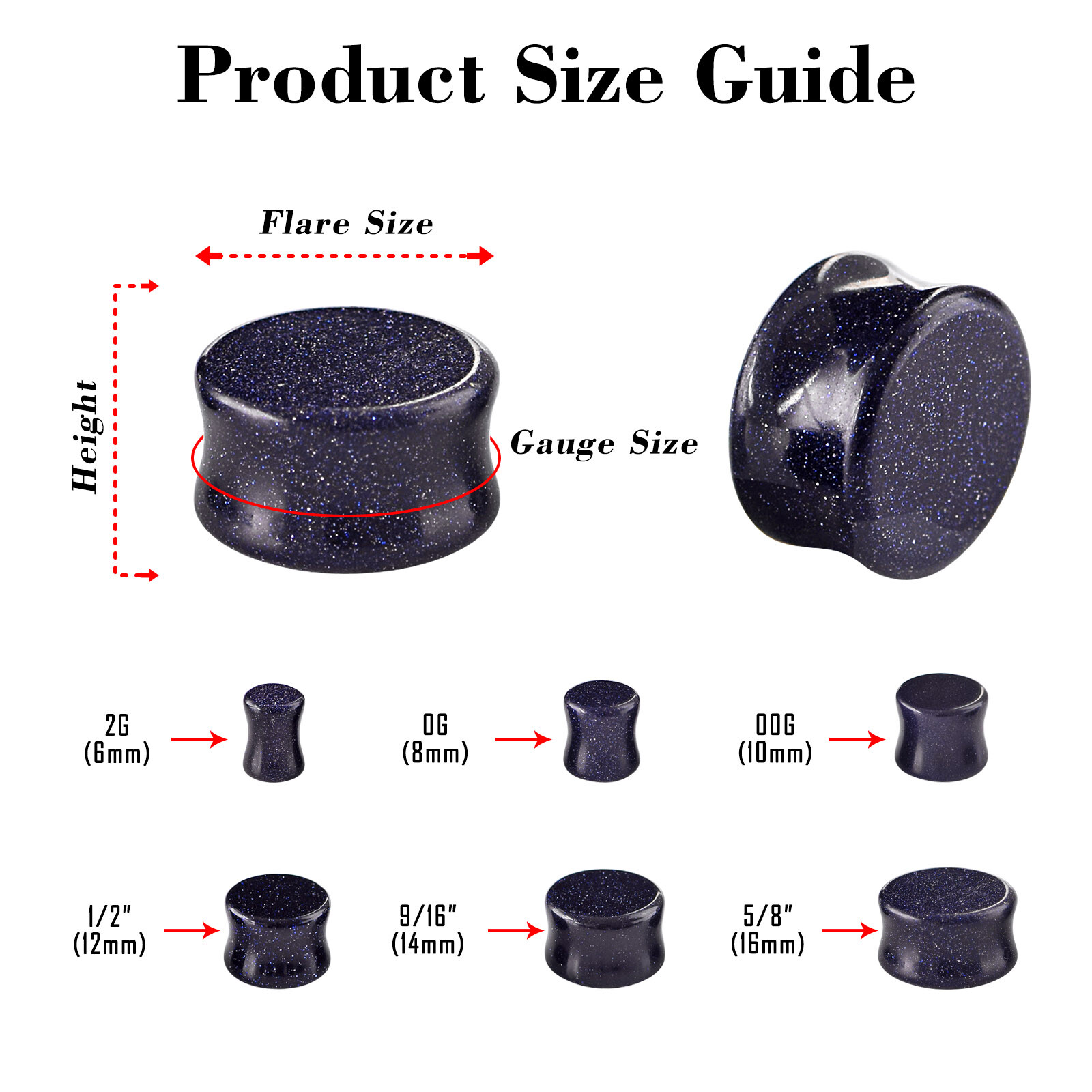 2pcs Ear Gauges Organic Stone Ear Plug Tunnels Saddle Plug 2G, 0G,00G,12,14,16MM