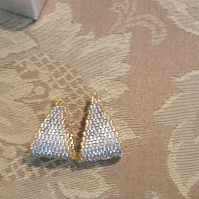 Gold & Silver Tone Triangle Dangle Earrings Clear Crystal Baguette Screw Back