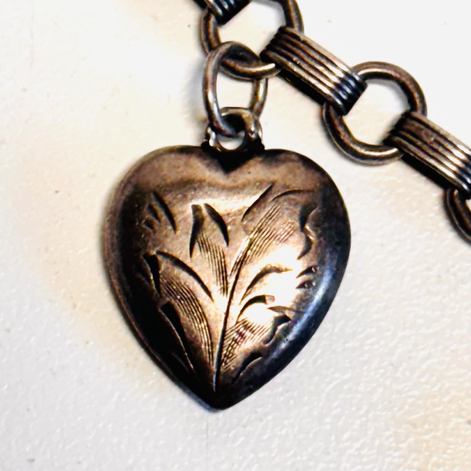 WALTER LAMPL Sterling silver bracelet puffy heart charm lock engraved vint 14.9g