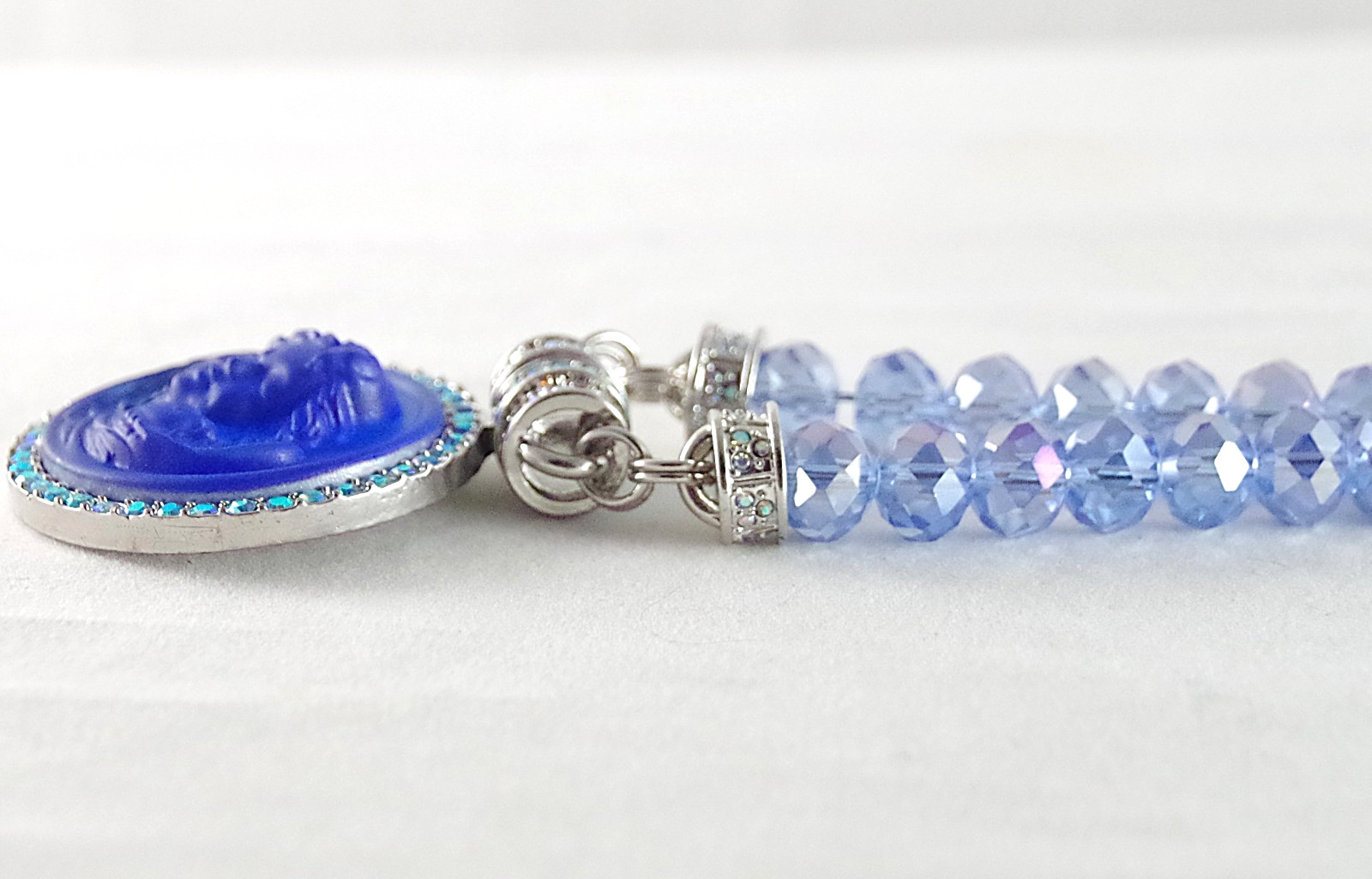 KIRKS FOLLY MAGNETIC CRYSTAL RHINESTONE BLUE ANGEL GODDESS SILVER TONE NECKLACE