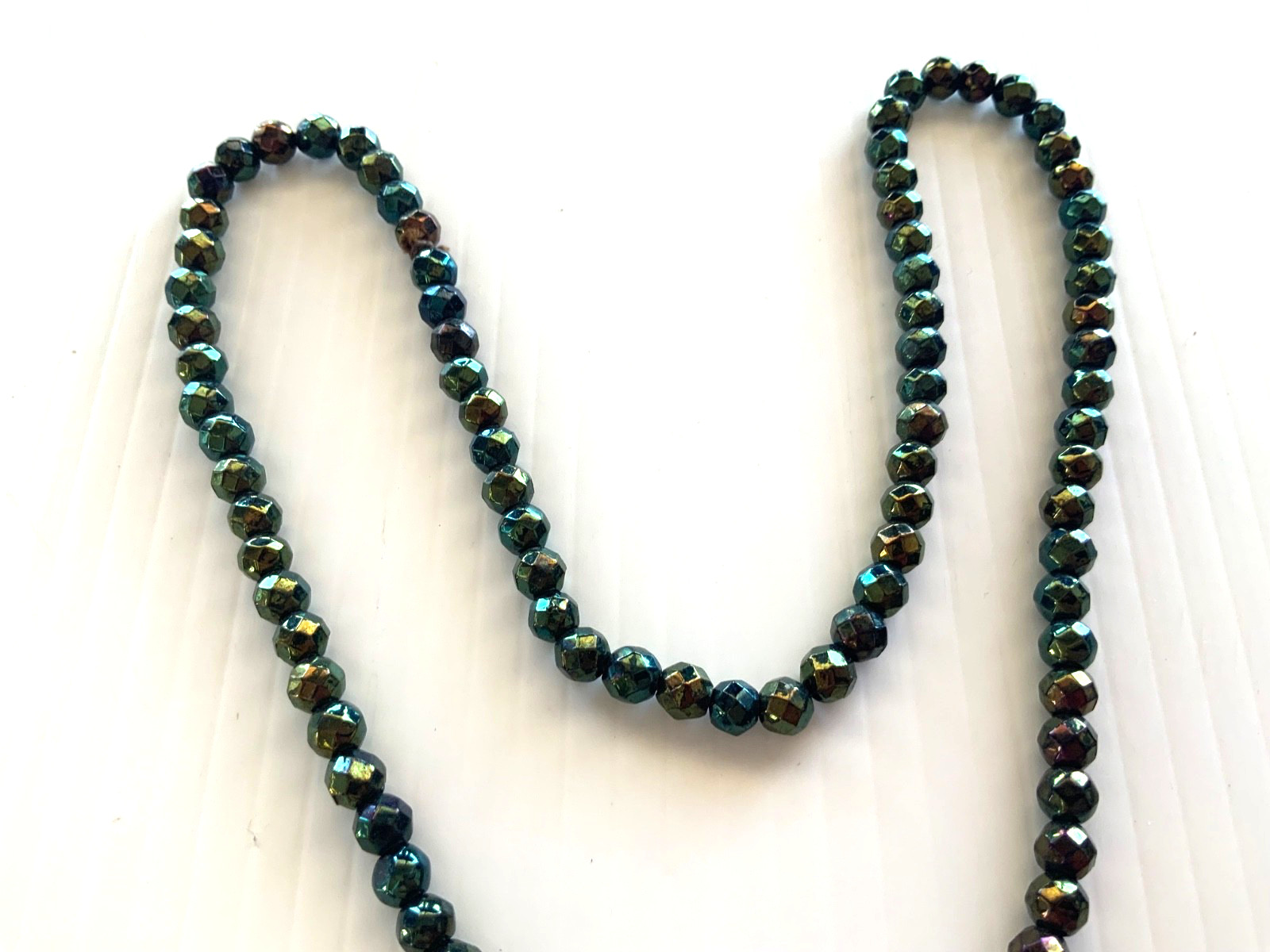 Vintage Glass Necklace Dark Blue Green Brown Yellow Faceted Bead Lovely !!