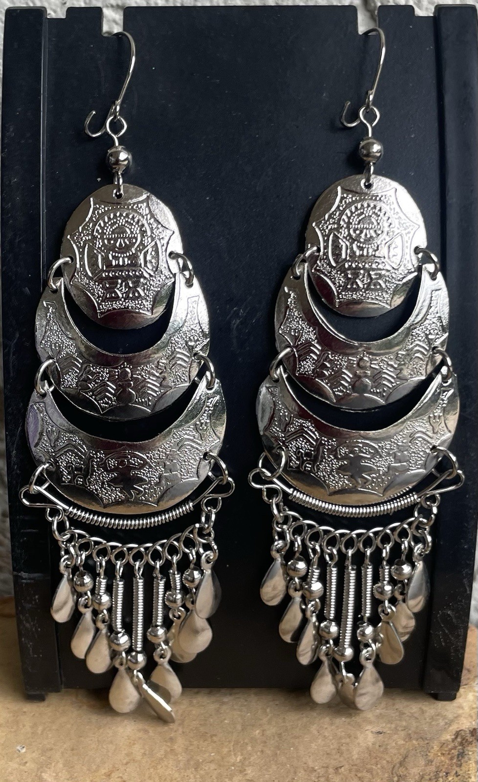 Peruvian Alpaca Silver Earrings Handmade Long Dangle Ethnic Inca Lightweight