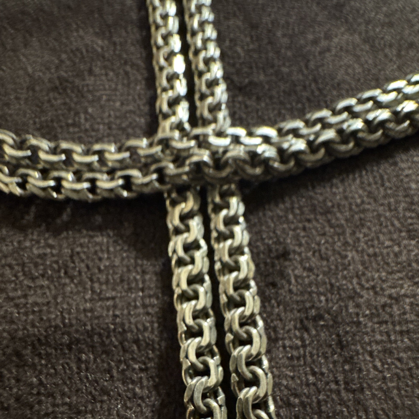 Antique Victorian Silver Double Rolo Belcher Chain Necklace 27.5 Bolt Ring