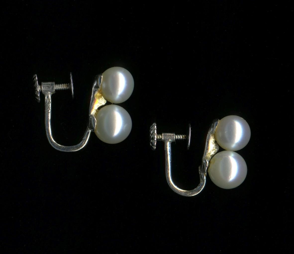 14K 3.3 Gram 16mm Solid White Gold Pearl Non Pierced Screw Back Earrings -XN