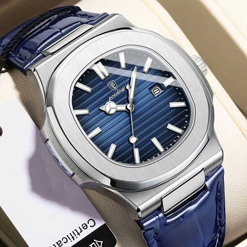 POEDAGAR Luxury Analog Men’s Watch Waterproof Luminous Leather Quartz Wristwatch