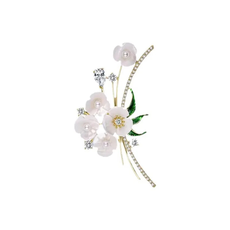 Women Floral Brooch Pin Unisex Feminine Pearl Corsage Luxury Crystal Pins