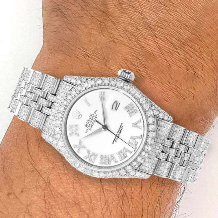Rolex Datejust Custom Diamond Jubilee Band Diamond Dial Bezel White 36mm Watch