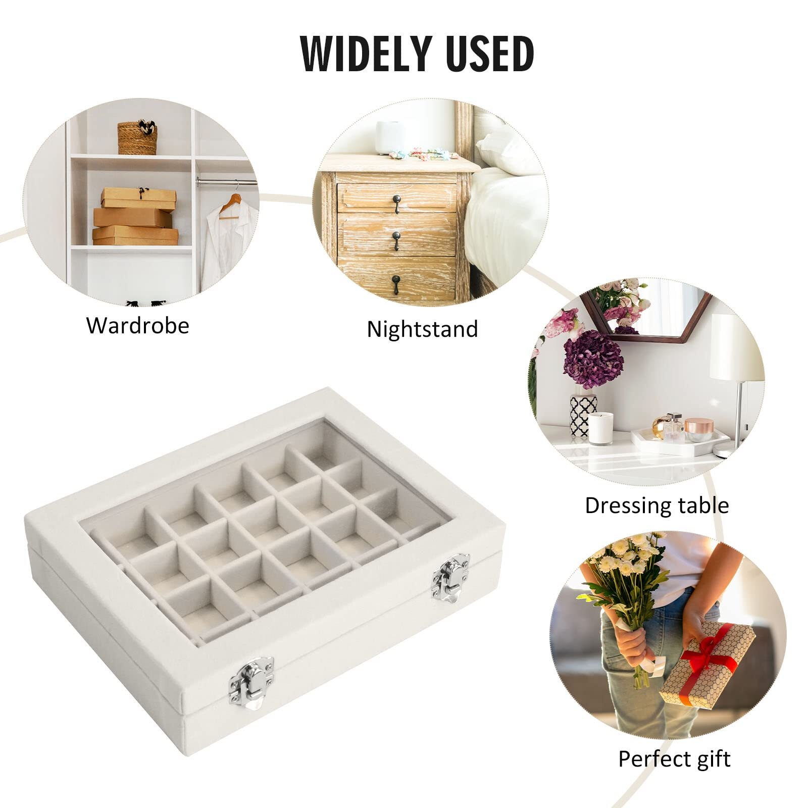 24 Grid Jewelry Tray Organizer Transparent Lid for Earrings Rings Pendants