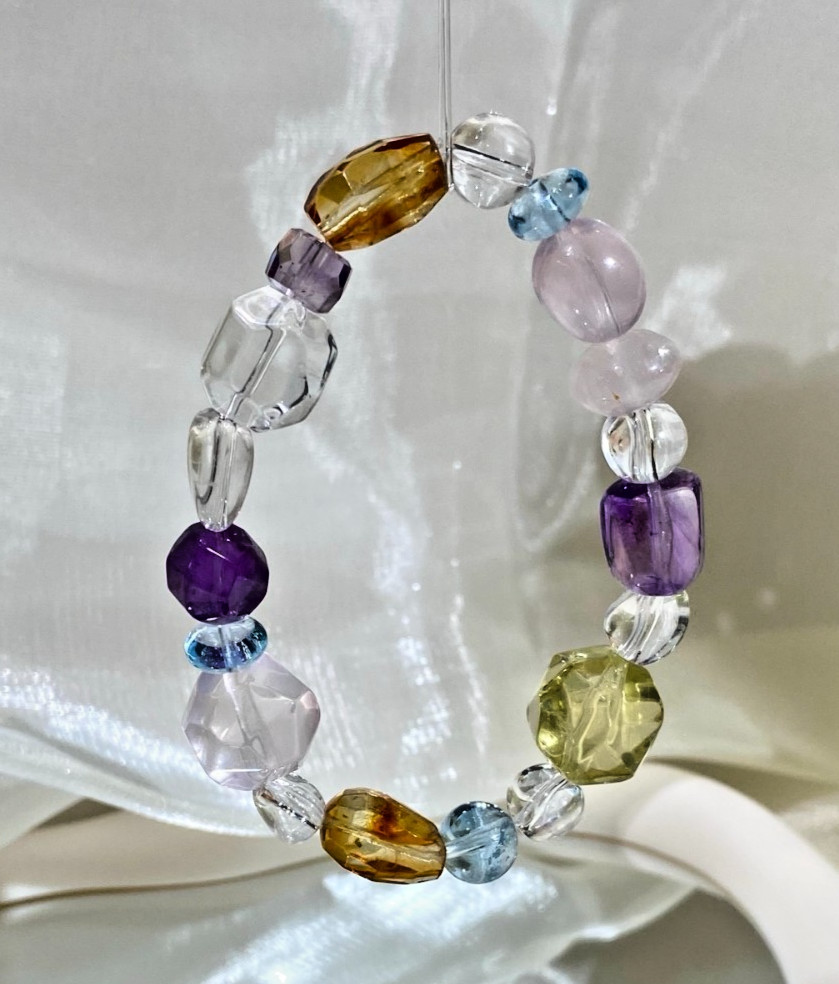 LUSA FEELA Natural Citrine Amethyst Crystal Beaded Stretch Bracelet Gift Box