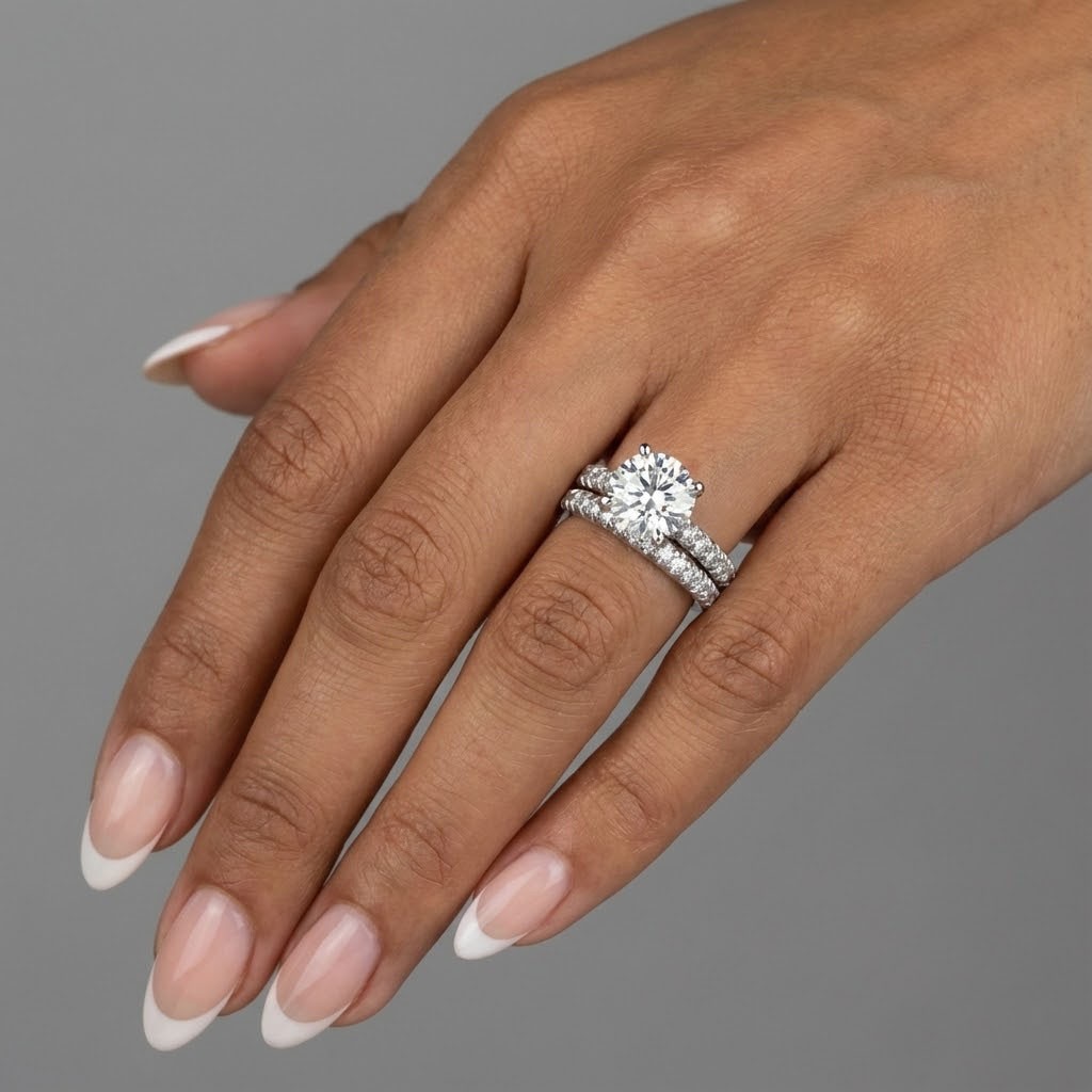 Platinum Engagement Ring Set Classic 3.75 Carat Round Lab-Grown Diamond G SI1