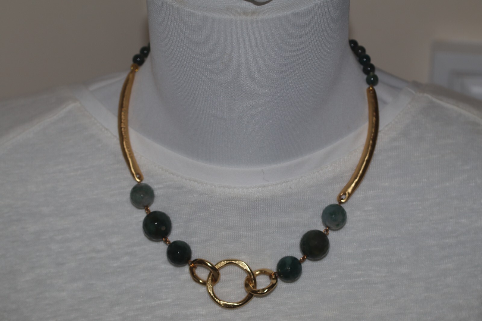 Stephanie Kantis Designer 24K Gold Plate green stone necklace