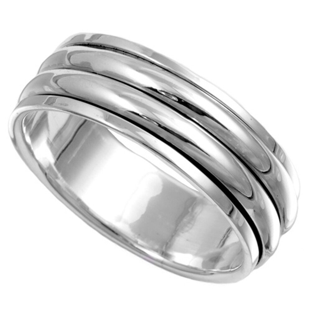 Sterling Silver Men’s Spinner Simple Ring Classic Pure 925 Band 8mm Sizes 8-13