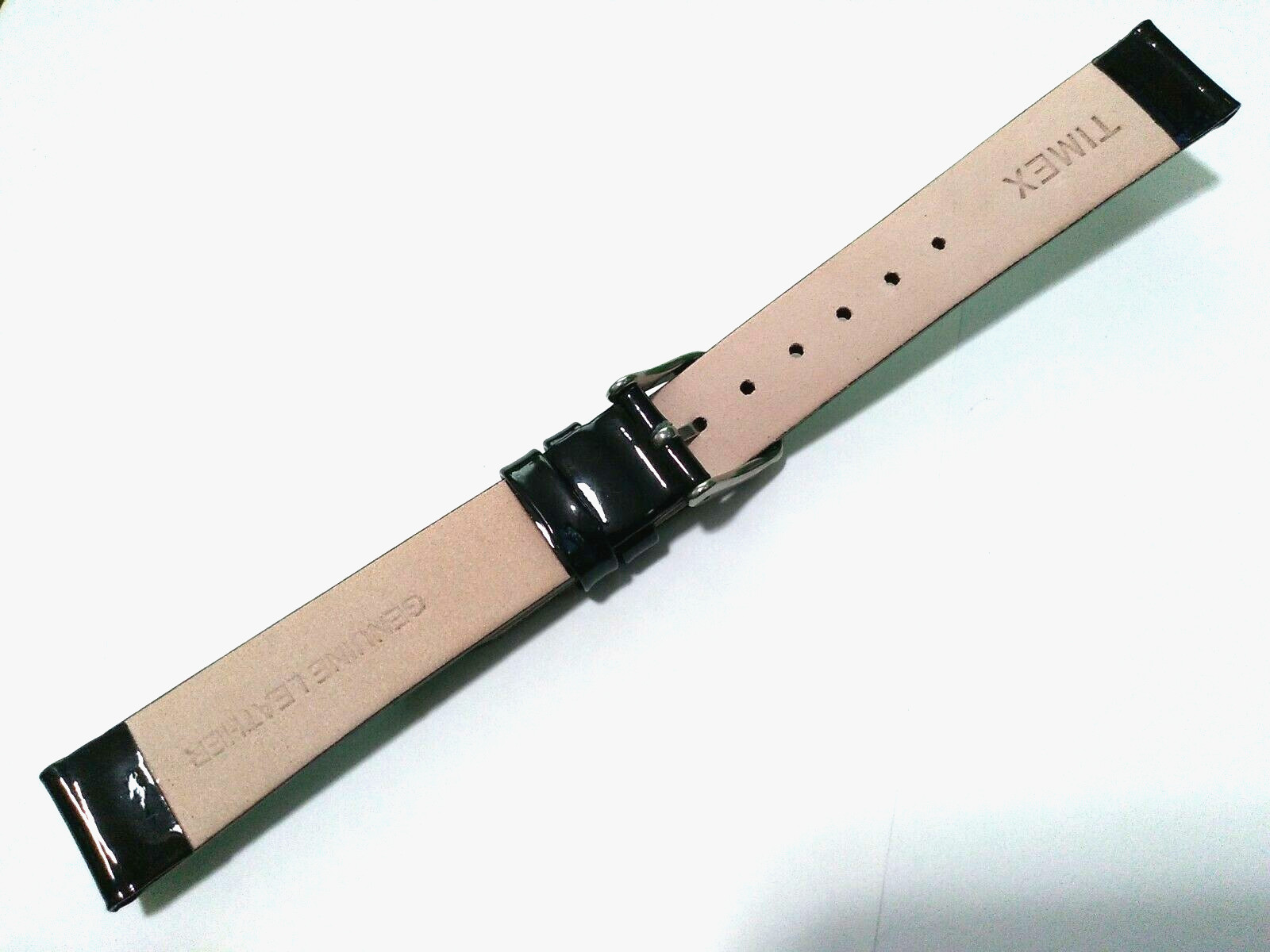 New Authentic Timex Jet Black Gloss Patent Leather 16mm Regular Watch Band Strap