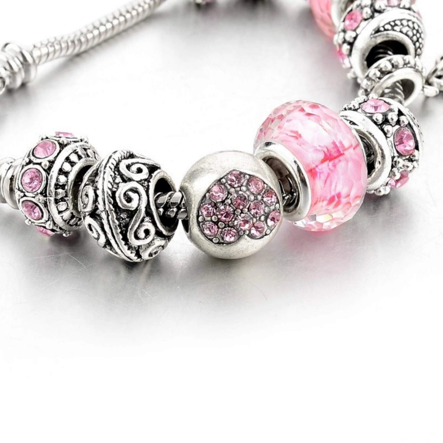 Capital Charms Pink Hearts Silver Plated Charm Bracelet Set, Jewelry Gifts wi…