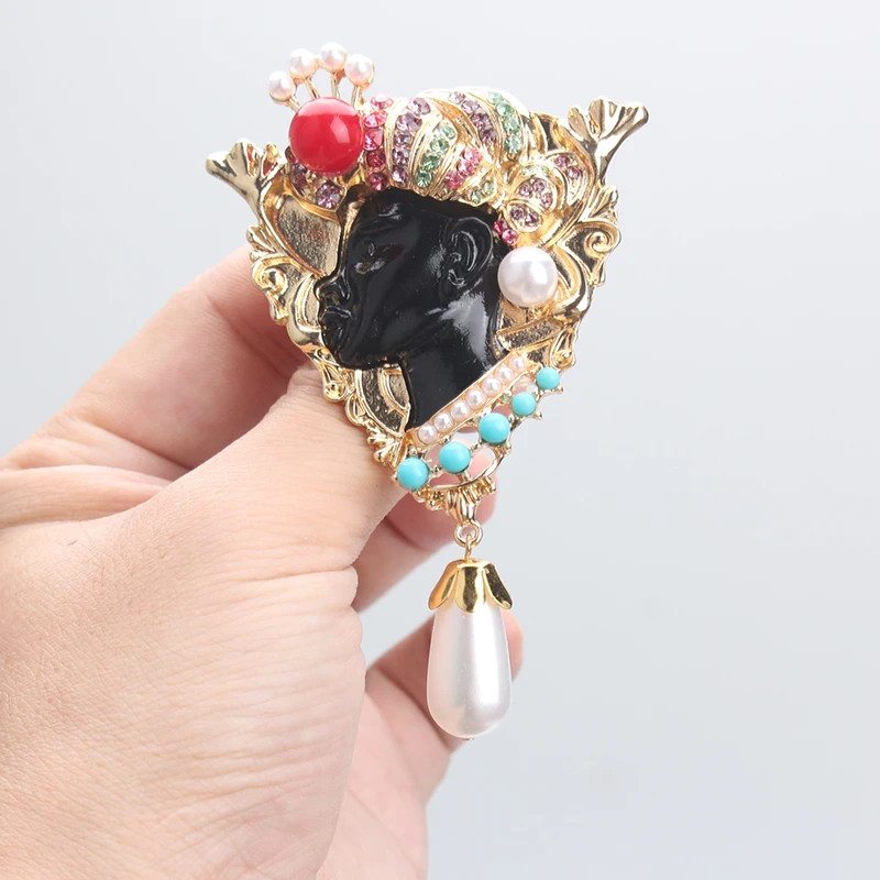 Vintage Baroque Black Man Head Brooch, Heavy Industry Badge Pin Jewelry