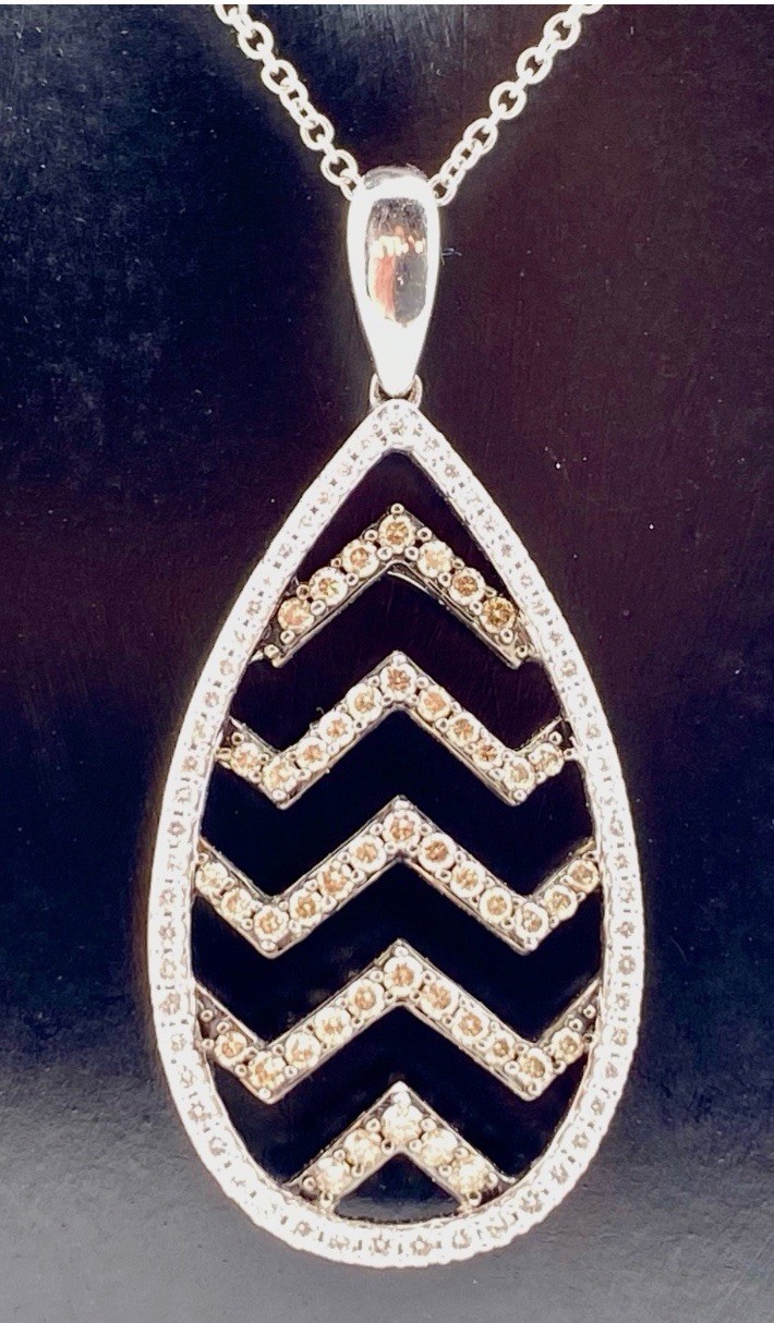 Le Vian 14k White Gold Teardrop Chevron Diamond Pendant 0.69 CTW 18″