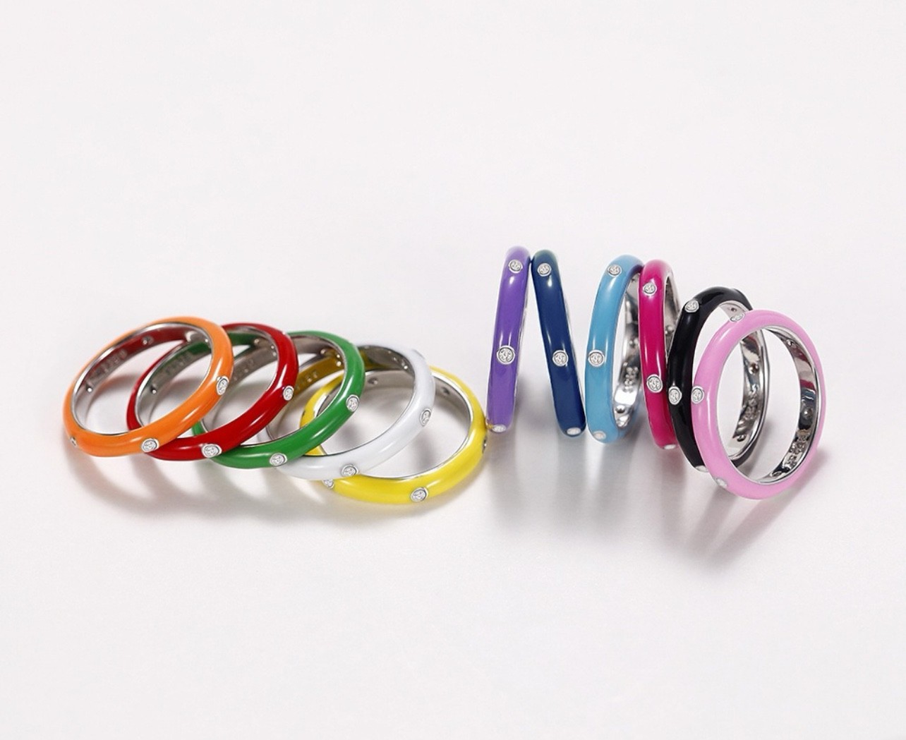 Stackable Enamel Ring with Stone Colorful Womens Fashion Ring Teens Gift Color