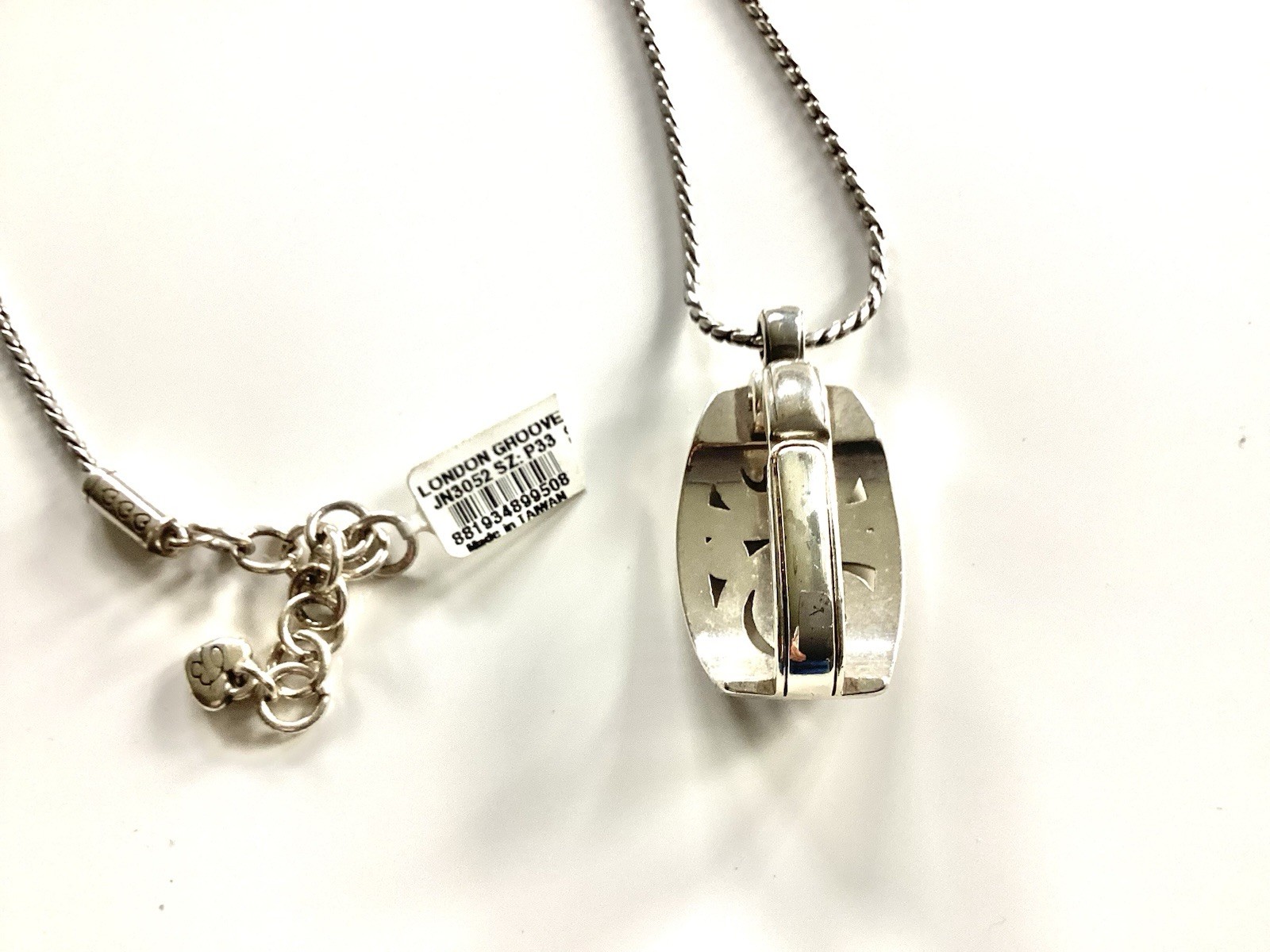 Brighton London Groove Badge ID Clip Necklace Clear Crystal Silver NWT Read Desc