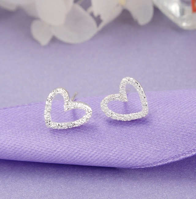 925 Sterling Silver Heart Post Stud Earrings Gift Women Girl PE18