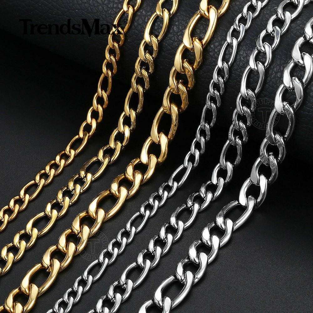 3/5/7/9mm 16-24″ Gold Plated Stainless Steel Figaro Link Necklace Chain Jewelry