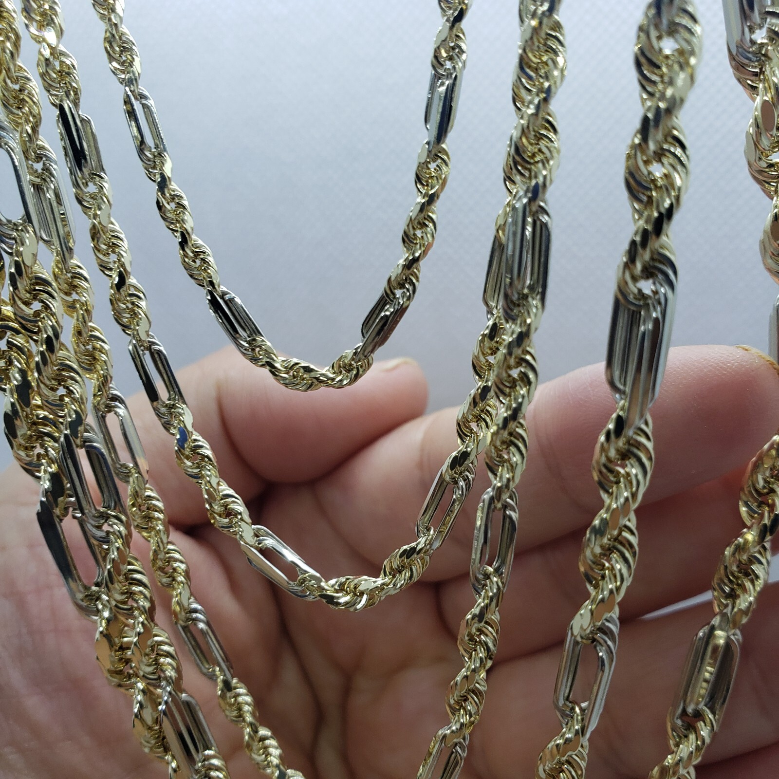 Authentic 14k Real Gold Two Tone Figarope Chain Necklace Lobster 3mm-6mm 18″-30″