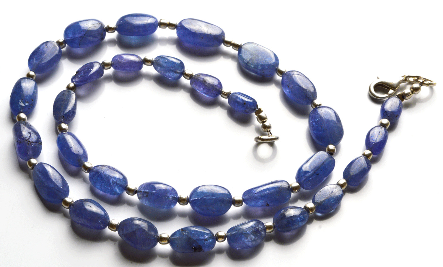 131 CT 16″ NATURAL TANZANITE SMOOTH NUGGETS BIG BEADS NECKLACE 7 TO 13 MM