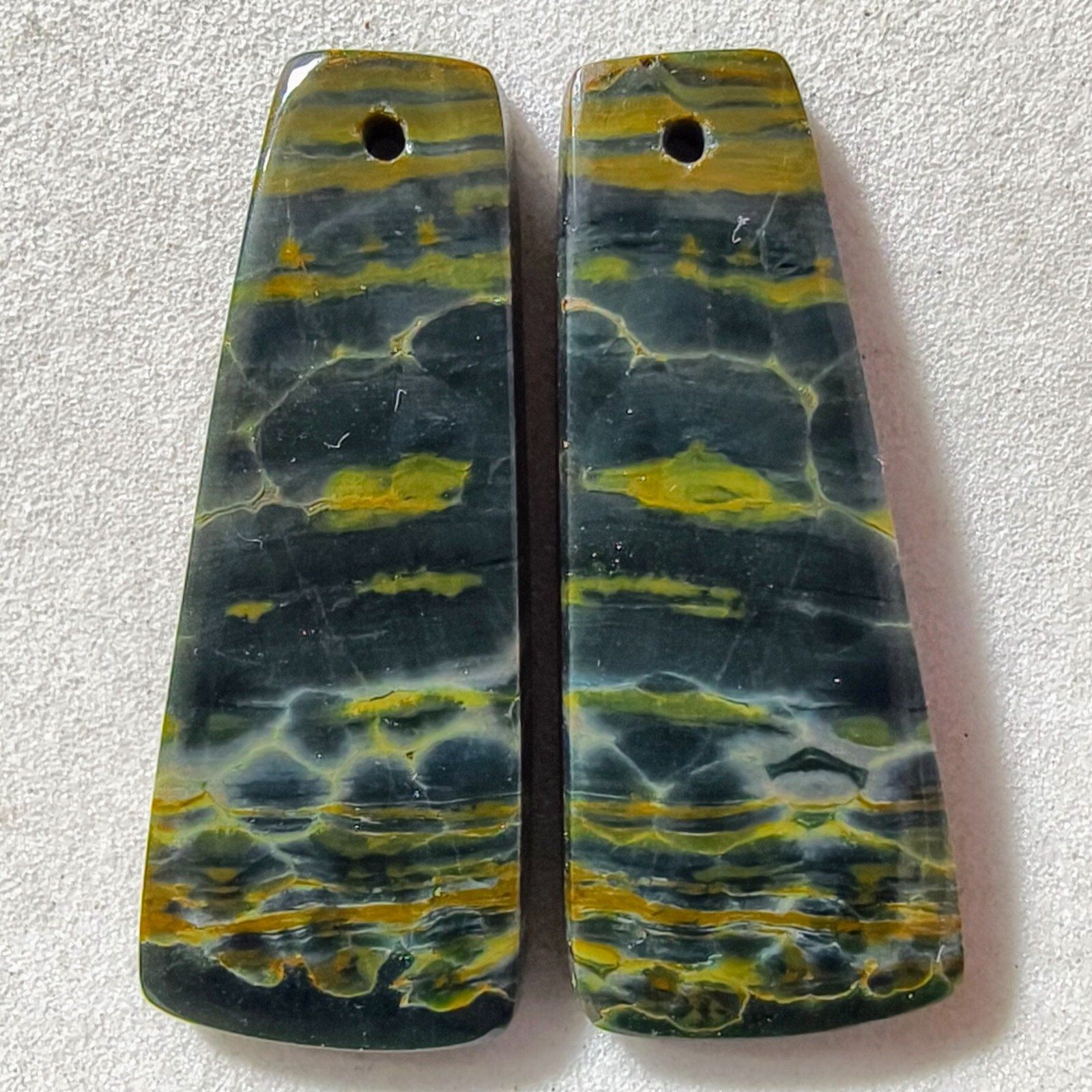 25 Cts Natural Ocean Jasper Drilled Match Pair Cabochon Gemstone 30.1 X 11.9 MM