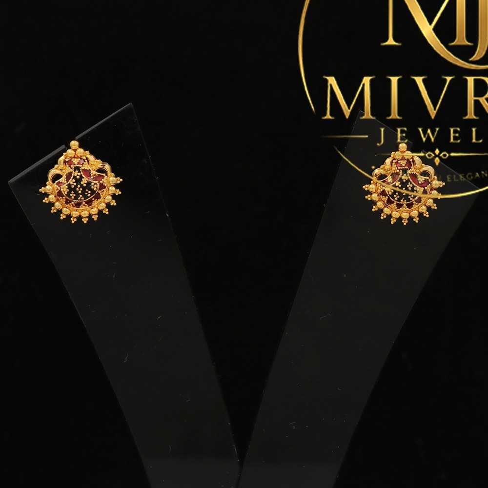 22K Gold Stud Earrings 3g Each Business Wear Elegant Women Office Jewelry Trend