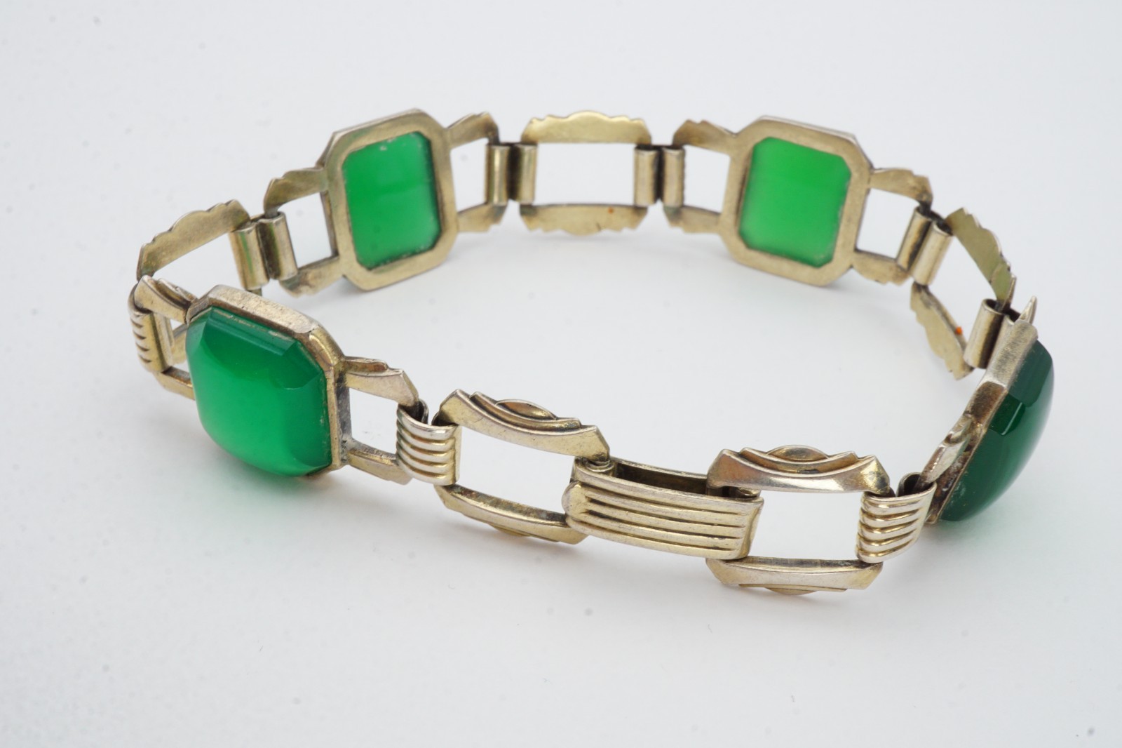 Vintage Sterling Silver 925 Chrysoprase Bracelet 7.25″ Art Deco