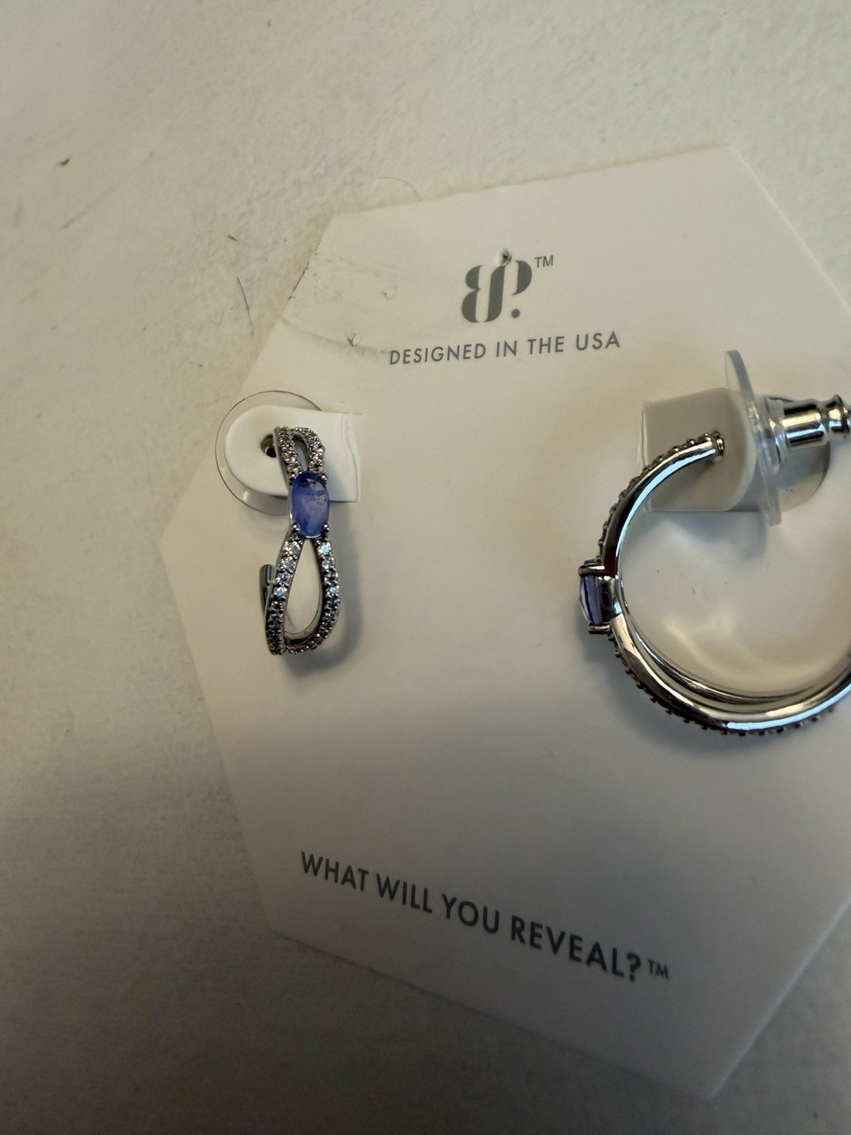 BP Hoop Earrings ER31347 Lab Lavender Fluorite Quartz Rhodium Plated Butterfly