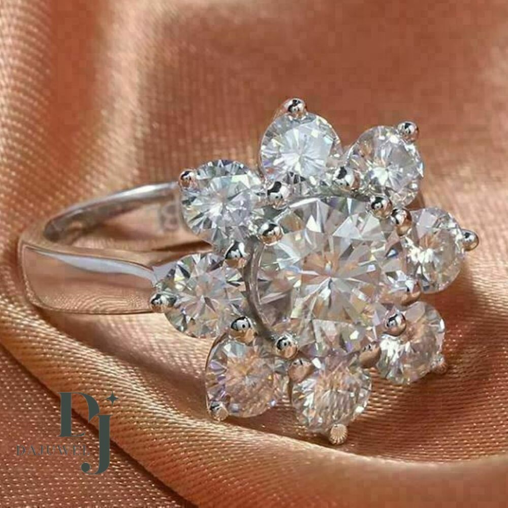 2.50 Carat Round Cut Moissanite Floral Engagement Ring Solid 14K White Gold