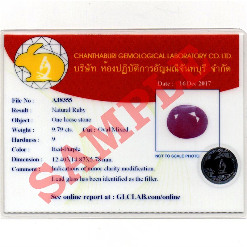 GLC Chanthaburi Gemological Laboratory Brief Report With Photo x10 (service)