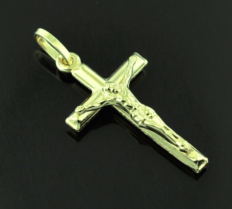 14k solid yellow gold JESUS CHRIST cross pendant #6251 crucifix 1.30gr h3jewel