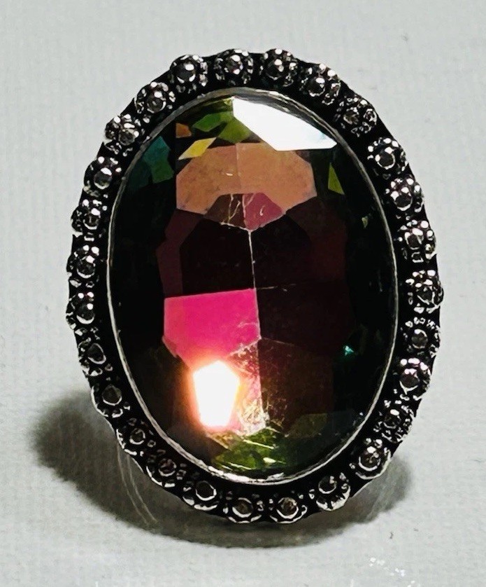 58764. Size 7.75. Mystic Topaz Gemstone Ethnic Handmade 925 Silver Ring