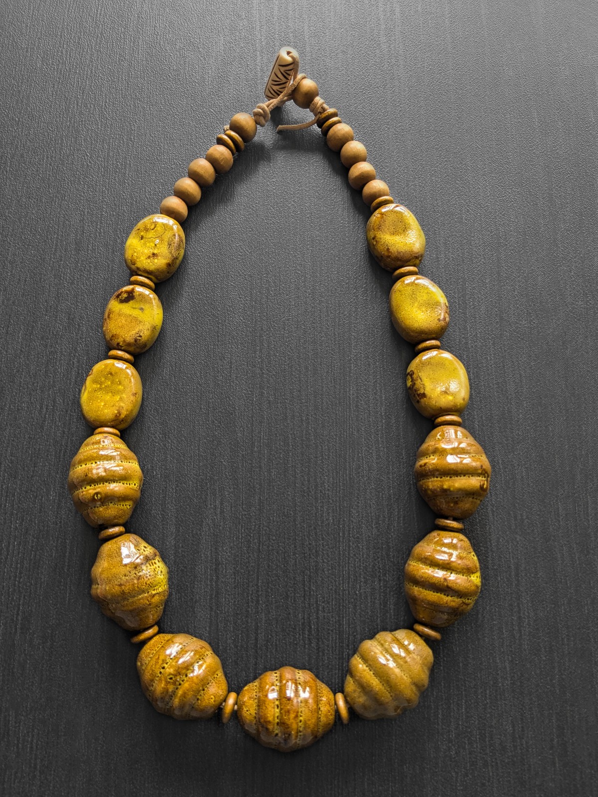 Handmade Mustard Yellow Chunky Ceramic Bead Necklace Gift Statement Jewelry